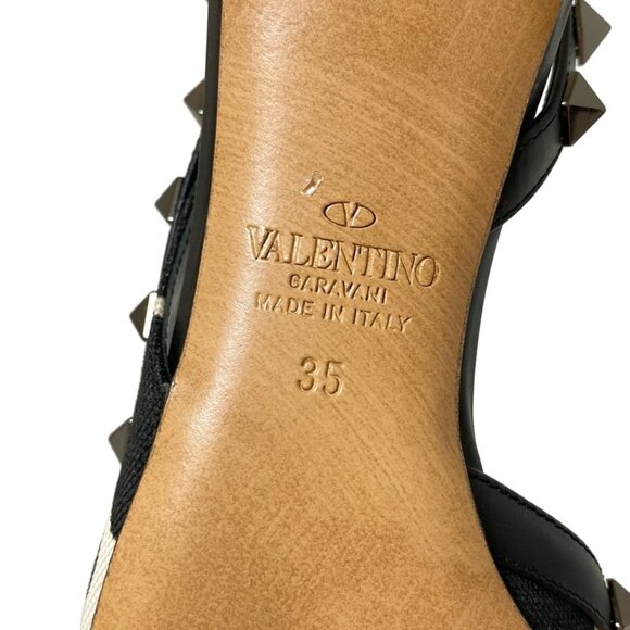 VALENTINOGARAVANI - Black Beige Canvas Leather Women's Sandals 216-080525 - Picture 6 of 6